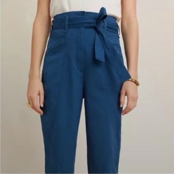 Anthropologie Ellie Embroidered Utility High Waisted Paperbag Pants Teal Size 10 - Picture 4 of 12